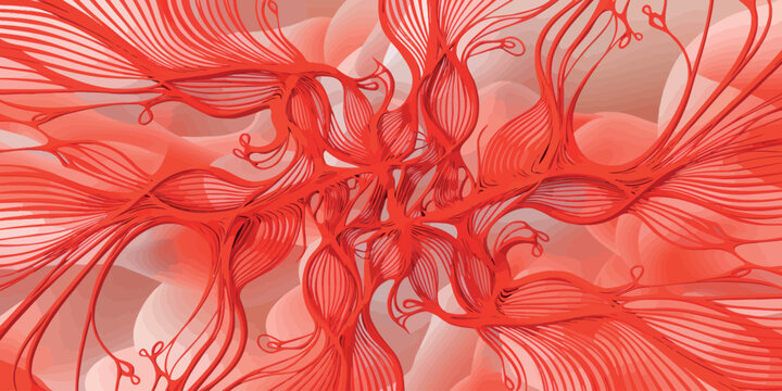 Intricate Red Organic Network Structure with Tendrils and Bloom-like Formations