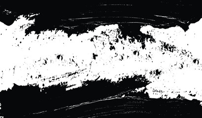 Obraz premium Abstract background with diagonal gray brush strokes and scattered dark particles on a white surface. Black brushstroke against white background
