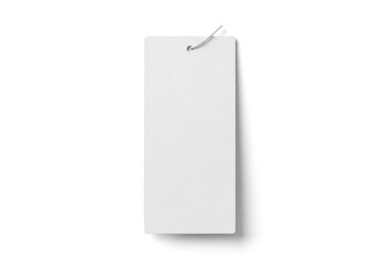 Fototapeta premium Isolated rectangular white clothing tag with attachment string, blank space for branding, retail price label mockup