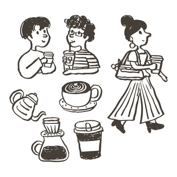 coffee culture and cafe hoping hand drawn vector illustration
