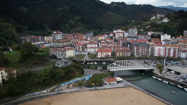 Aerial footage of Ondarroa village in the Basque Country. High quality 4k drone footage