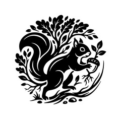 Fototapeta premium icon of a squirrel integrated with organic leaf elements. This clean vector design symbolizes forest conservation, environmental protection, and the harmony of nature's ecosystem