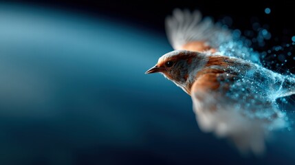 Obraz premium A vibrant bird in mid-flight against a dynamic, evolving background, representing freedom and nature. ..Created with Generative AI, not depicting real subjects.
