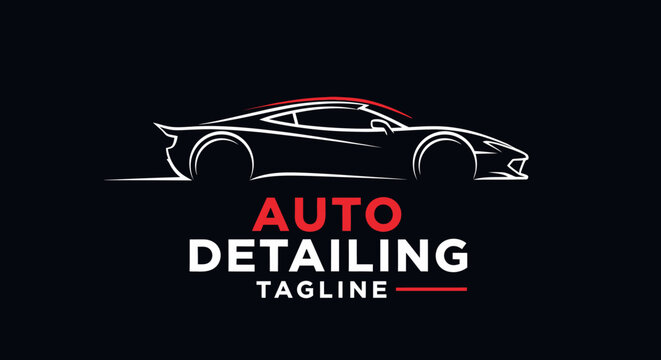 Modern Auto Detailing Logo Design with Sports Car Silhouette.