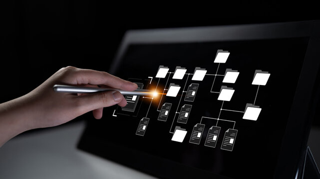 Digital file structure showing folder organization, file hierarchy, and document arrangement. File structure supports management, improves access, and file structure enhances clarity. Latch