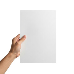 Obraz premium Hand holding blank white paper on transparent background 