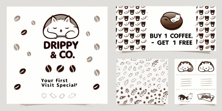 Drippy co branding mockups featuring a cute corgi in a coffee cup