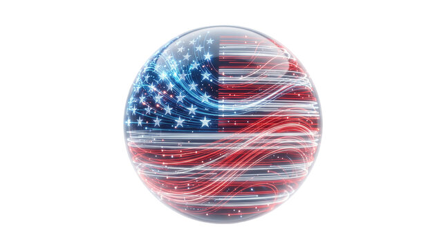 Glossy 3D sphere featuring beautiful American flag textures perfectly isolated upon a transparent background, delivering a striking Memorial Day cutout object honoring worldwide military service.