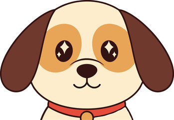 Obraz premium Cute Puppy Face Vector Illustration with Sparkling Eyes and Red Collar, Kawaii Dog Portrait Flat Design for Pet Care, Children's Graphics, and Animal Lover Theme Concepts