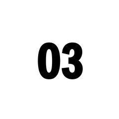 Fototapeta premium Bold black number 03 isolated on white background, sans-serif typography