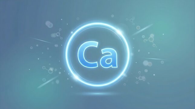 Ca element symbol glowing in an abstract scientific and health focused background, visualizing calcium as a vital mineral for human nutrition and strong bones