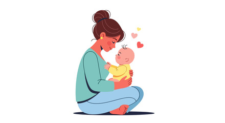 Obraz premium Mother lovingly holding her baby, expressing the deep bond and warmth between parent and child with symbols of affection