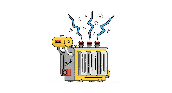Electrical Transformer with Blue Energy Sparks Illustration.