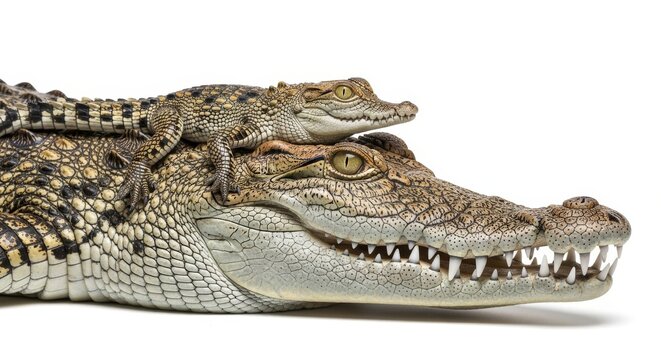 Adult Alligator and Young Hatchling Profile Realistic Illustration