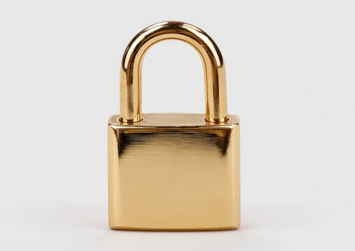 Gleaming gold padlock, polished metal, secured and ready for use