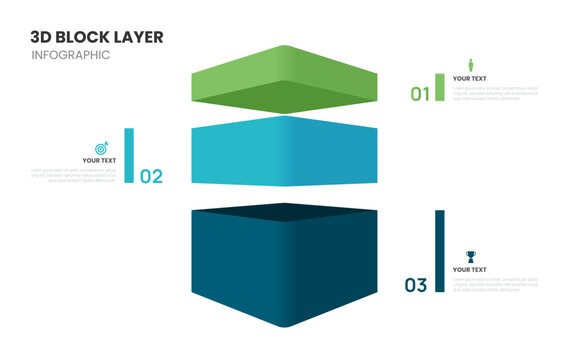 3d block layers business infographic template with 3 steps template.