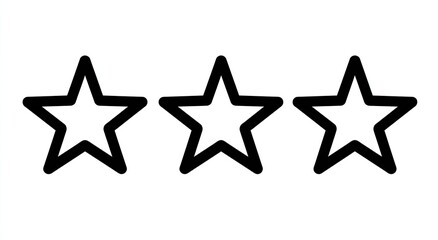 Obraz premium Three outlined star shapes, evenly spaced, representing a rating or a symbol