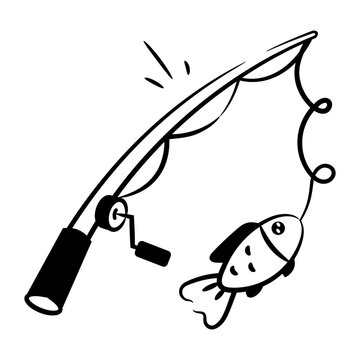 A hand drawn icon of a fishing