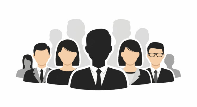 Illustration of diverse business people standing together.