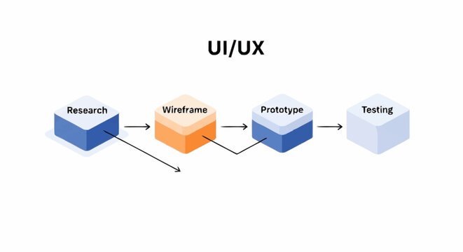 UI/UX design process stages infographic.