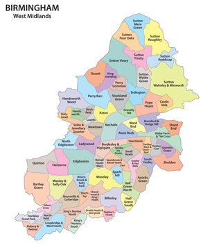 Ward map of the English city of Birmingham, UK