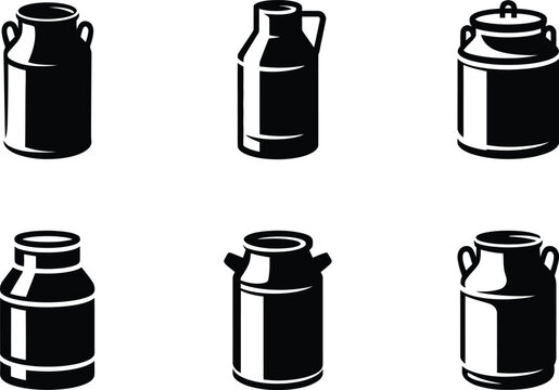 Milk cans set with various designs and styles including vintage and modern options for illustration purposes featuring vintage cans, modern cans,