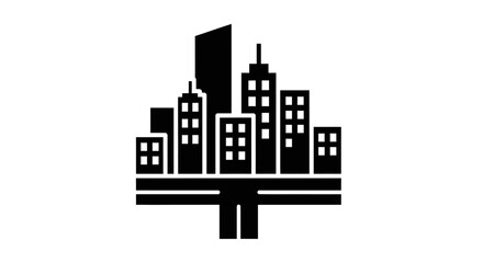 Naklejka premium Black Urban Cityscape Icon with Buildings and Roads