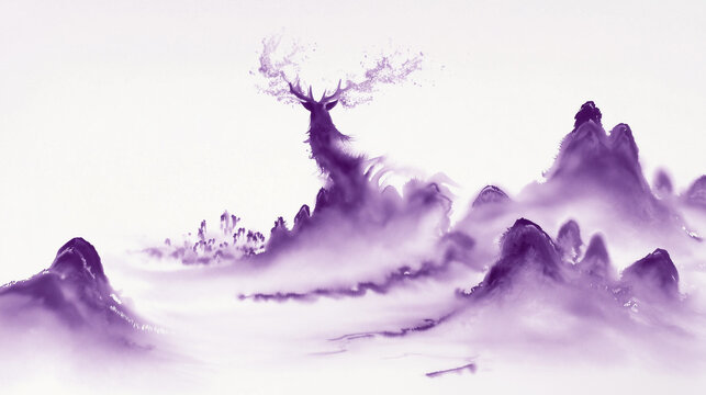 Giant Deer in Purple Misty Mountains