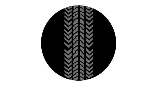 Tire tread pattern on a black circle isolated on white background for various concepts