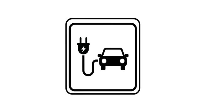 Electric Car Charging Station Icon in Black and White