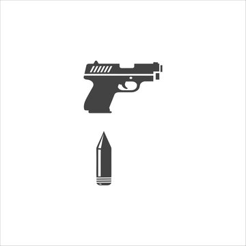 Isolated illustration of guns, pistols, rifles, shotguns and bullets in a military and crime theme with metal weapons and ammunition
