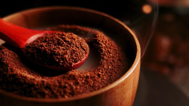 Making rich ground coffee at home for a perfect morning drink every day in your kitchen