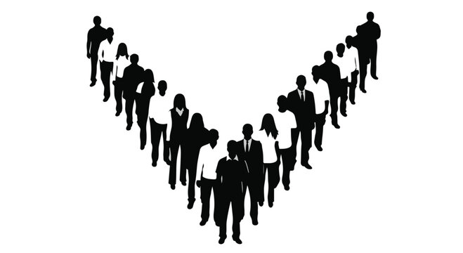 Diverse group of silhouetted people forming a V shape, symbolizing unity and direction.