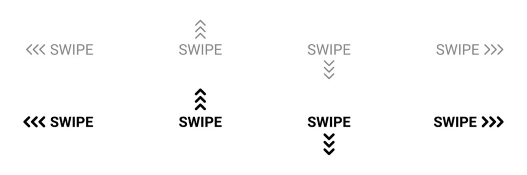 Set of scroll or swipe up down left and right arrow icons with text for web and mobile app interface. stock illustration