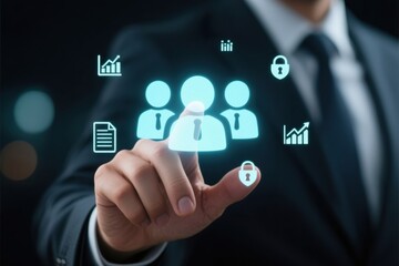 Fototapeta premium Change management strategy and leadership focus on teamwork and learning to improve business growth and secure data access in corporate settings