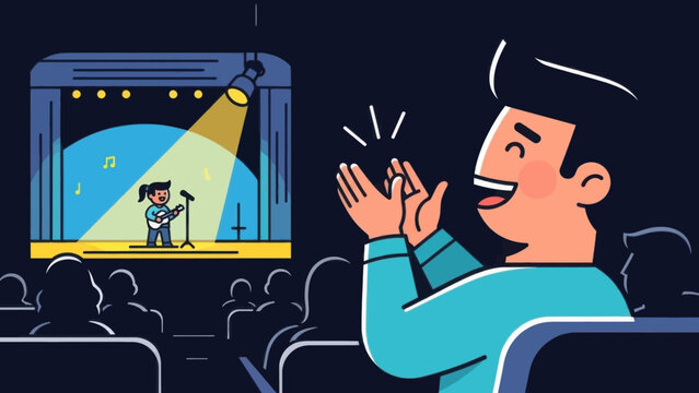 Man Clapping at Comedy Show Performance.