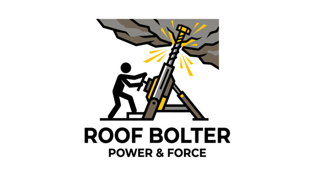 Roof Bolter with Worker Drilling into Rock