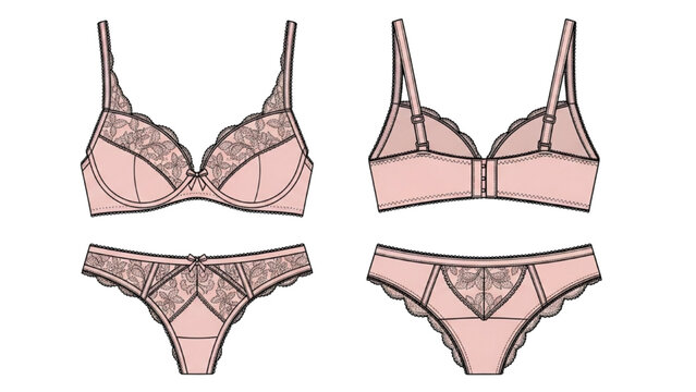Vector CAD designs showcase lingerie set with bra and panties