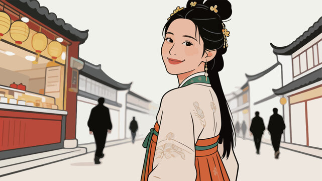 Ancient Chinese Woman in Traditional Hanfu