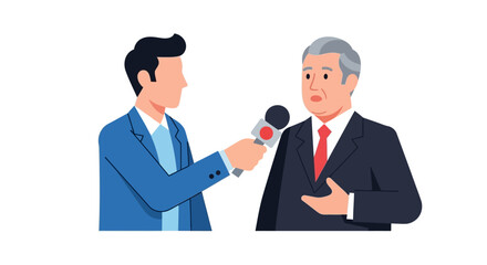 Fototapeta premium Professional male journalist conducts a formal interview with a distinguished senior businessman, capturing important statements for media broadcast