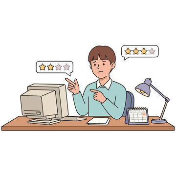 Man sitting at desk with computer giving ratings feedback