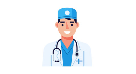Fototapeta premium Smiling male doctor avatar icon illustration in a medical uniform with a stethoscope, symbolizing healthcare, professionalism, and medical expertise