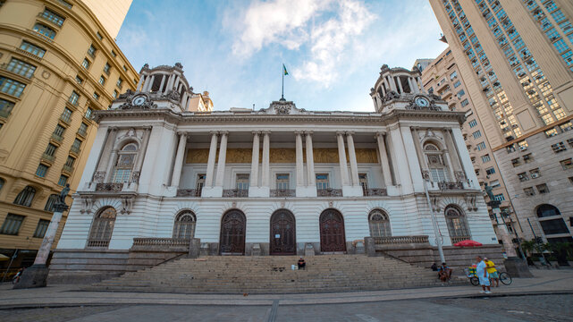 Beautiful Historic Palace of Pedro Ernesto at Cinelandia Square in Rio with copy space