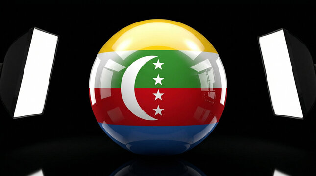 3D rendered sphere with the flag of comoros displayed in a professional studio setting national patriotic international geography government identity reflection rendering illustration