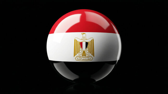 3D render of egypt flag sphere with golden eagle emblem on black background middle east eagle of saladin patriotism reflection national identity geography international politics government