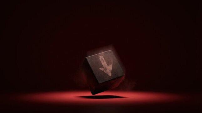 Cube with piece of paper inside representing falling block symbolizing instability and risk in structural systems