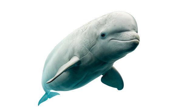 A beluga whale swims gracefully against a transparent background.