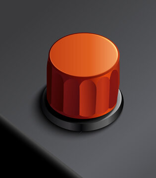 Sleek metallic silver rotary knob and push button vector illustration with elegant circular indent.