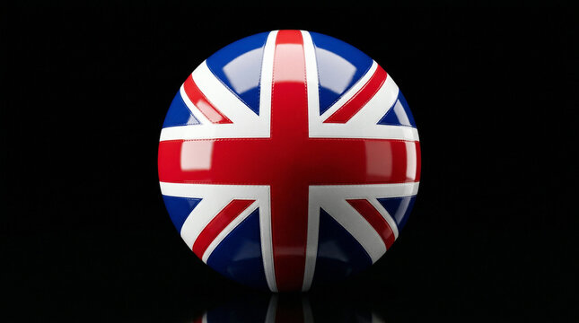 3D globe showing the union jack flag of the united kingdom with red white and blue crosses on a reflective black background northern ireland national patriotic scotland identity decoration