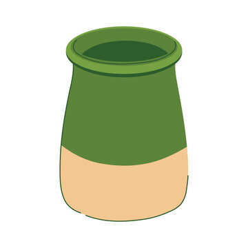 Dizizarfi is a special vessel used for preparing abgoosht. Flat style vector illustration. A ceramic green pot for the traditional Iranian dish, dizi.